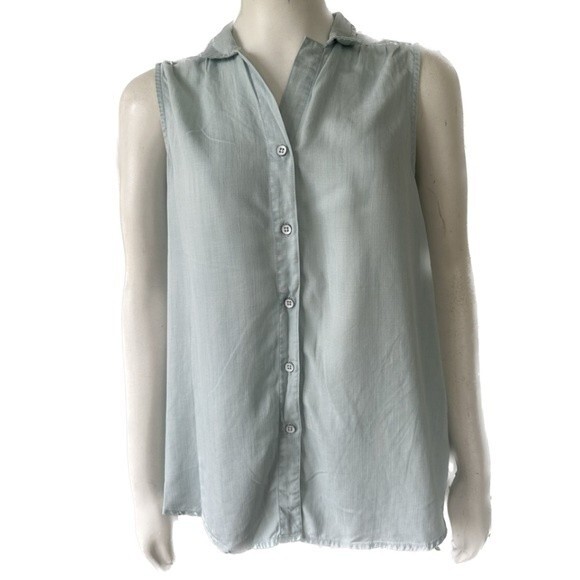 Beach Lunch Lounge Button Down Collar Shirt Top Overlap Peek A Boo Back Slit S - Picture 1 of 5